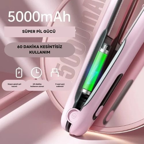 PinkTrimmer Kablosuz Saç Düzleştirici, Güçlü Pil, Orjinal Sertifikalı Ürün