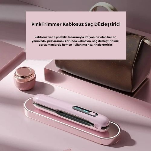 PinkTrimmer Kablosuz Saç Düzleştirici, Güçlü Pil, Orjinal Sertifikalı Ürün