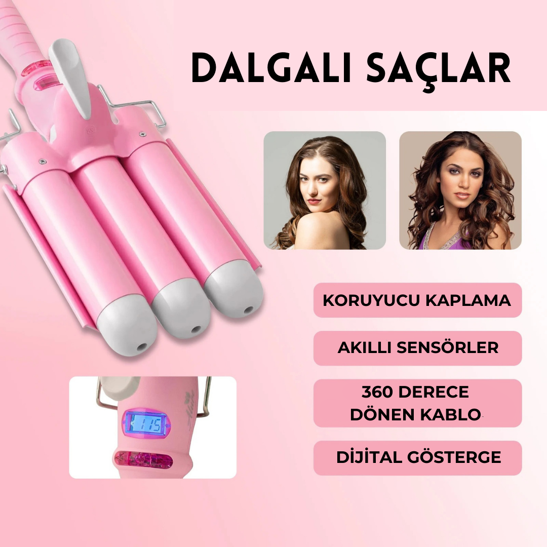 PinkTrimmer Dalgalı Saç Maşası, Orijinal Sertifikalı Ürün, Hızlı ve Kolay Saç Şekillendirme