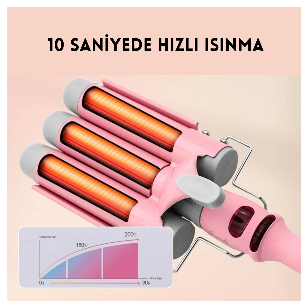 PinkTrimmer Dalgalı Saç Maşası, Orijinal Sertifikalı Ürün, Hızlı ve Kolay Saç Şekillendirme