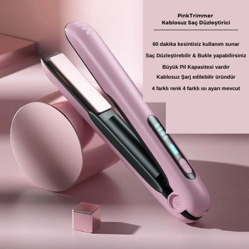 PinkTrimmer Kablosuz Saç Düzleştirici, Güçlü Pil, Orjinal Sertifikalı Ürün