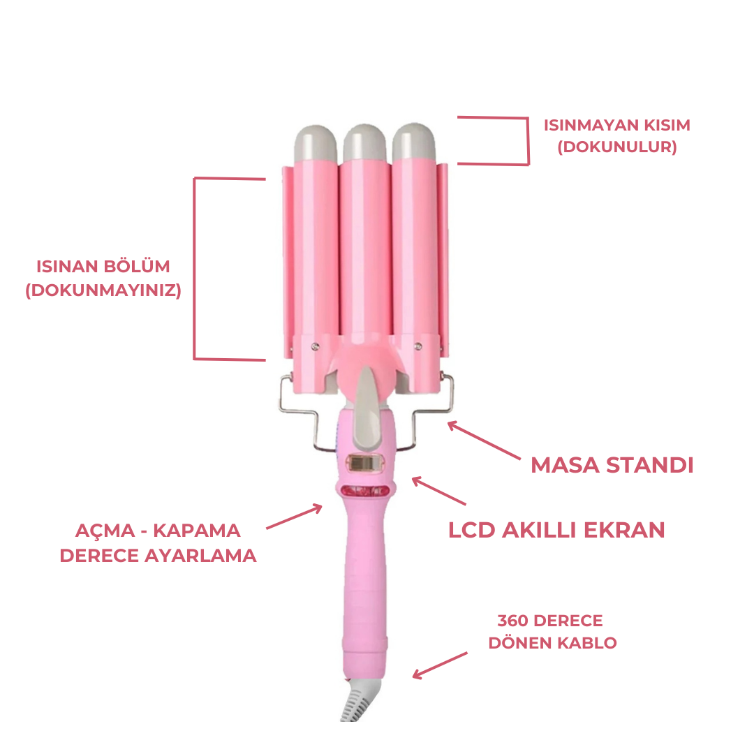 PinkTrimmer Dalgalı Saç Maşası, Orijinal Sertifikalı Ürün, Hızlı ve Kolay Saç Şekillendirme