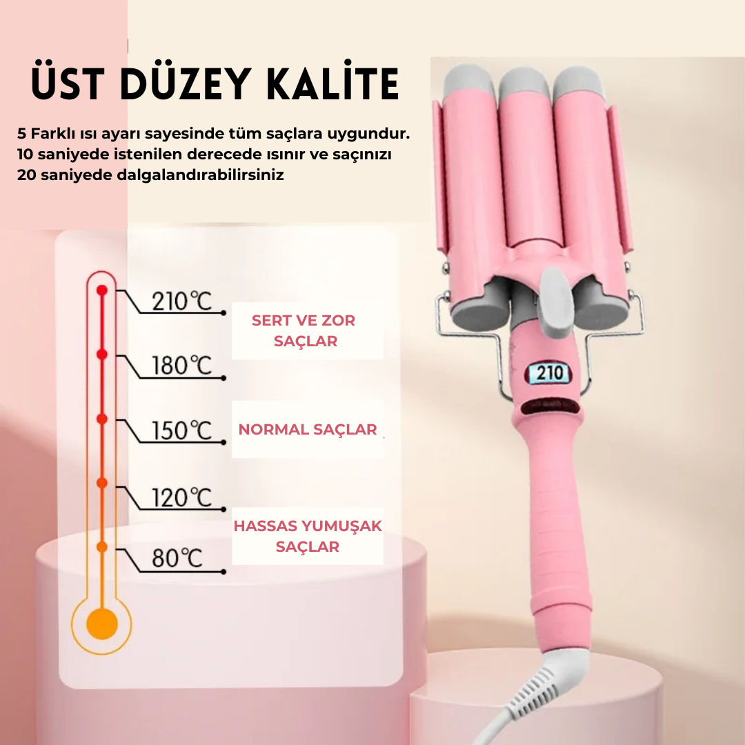 PinkTrimmer Dalgalı Saç Maşası, Orijinal Sertifikalı Ürün, Hızlı ve Kolay Saç Şekillendirme