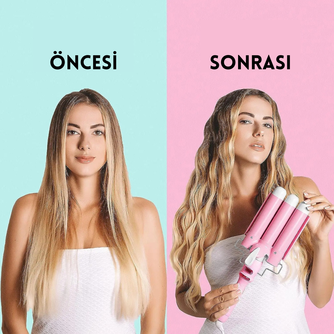 PinkTrimmer Dalgalı Saç Maşası, Orijinal Sertifikalı Ürün, Hızlı ve Kolay Saç Şekillendirme